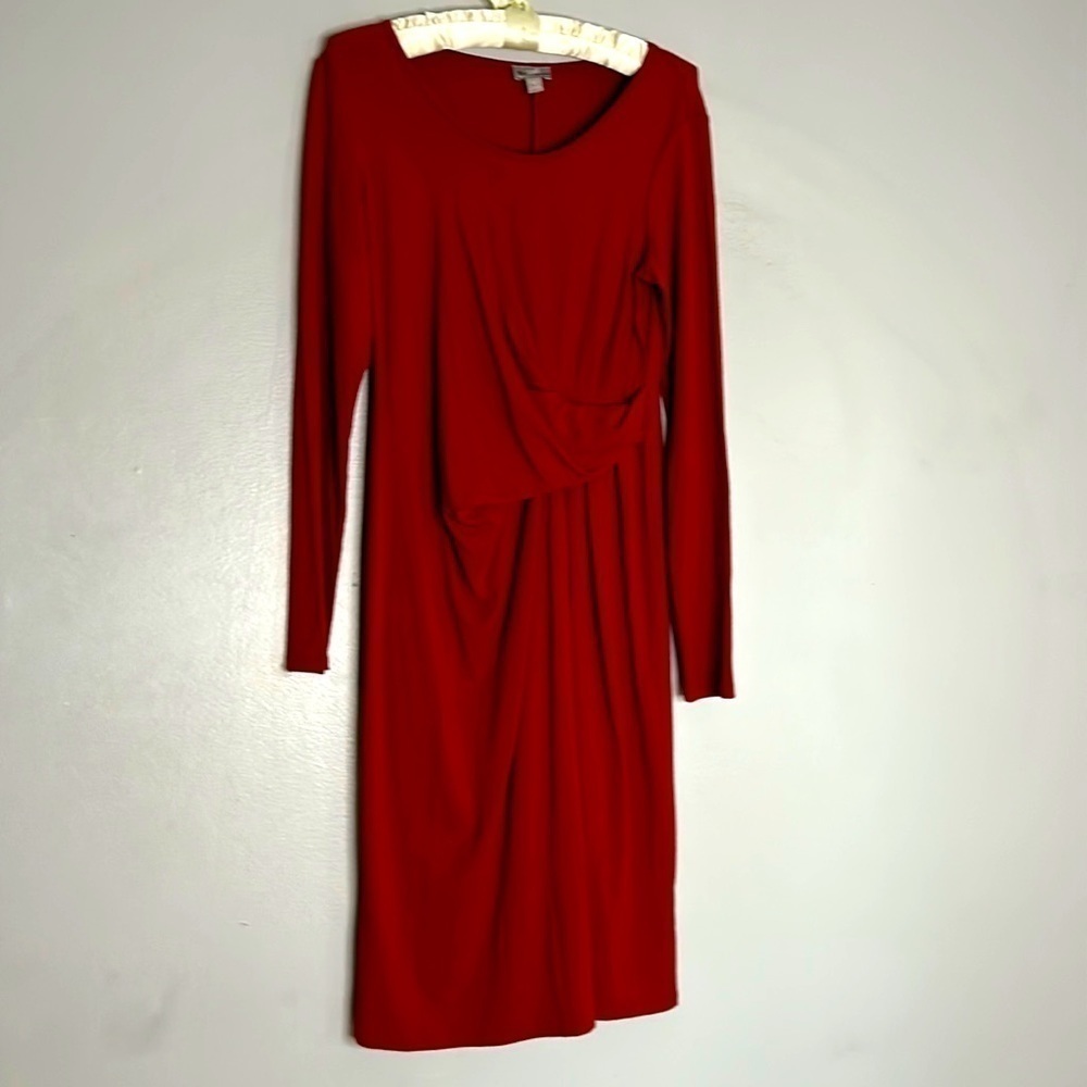 J Jill long sleeve front knot red knee length pencil dress xs women’s new w tags